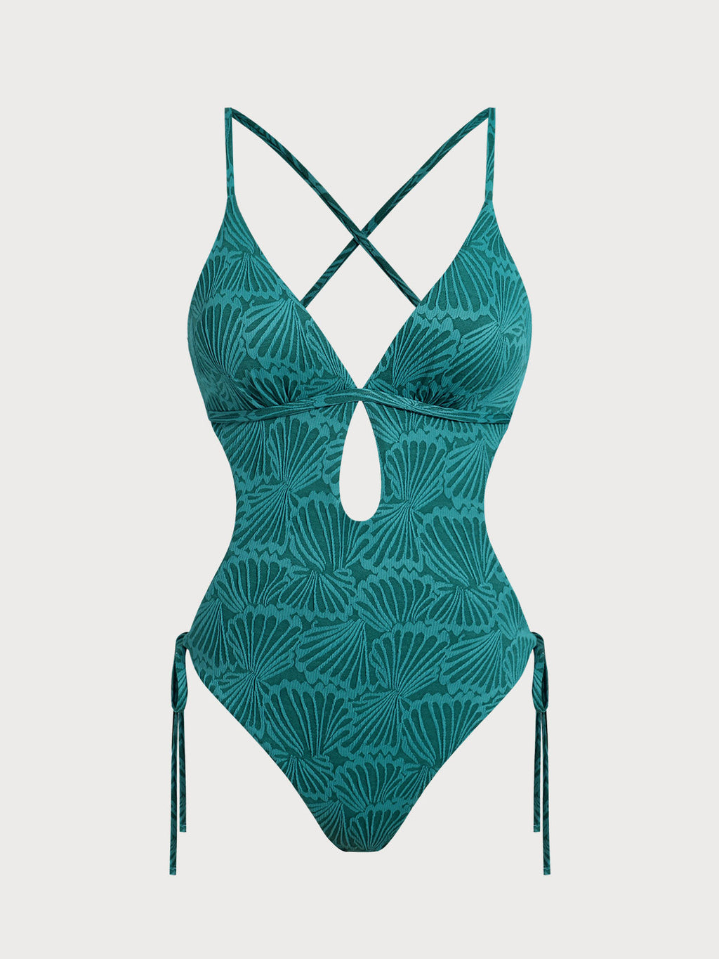 Dark Green Jacquard X Cross One-Piece Swimsuit