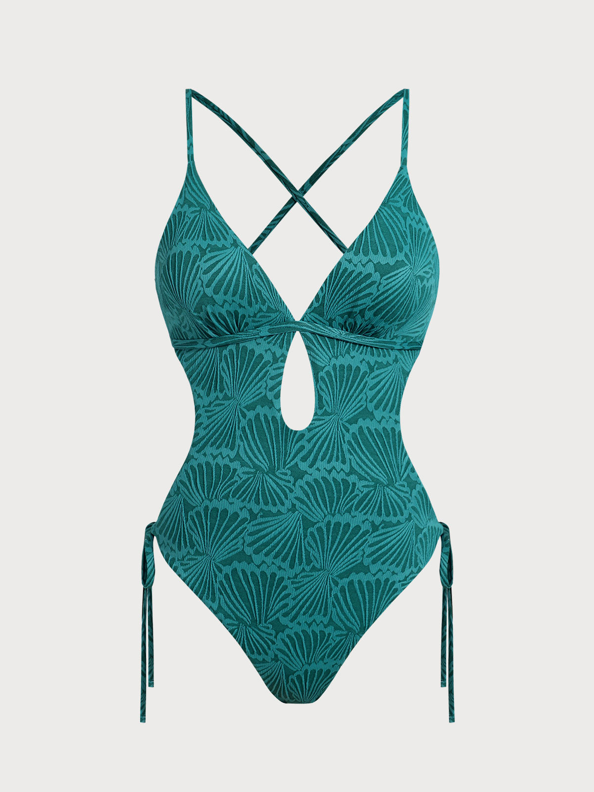 Dark Green Jacquard X Cross One-Piece Swimsuit