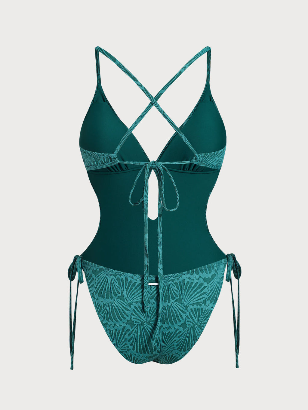 Dark Green Jacquard X Cross One-Piece Swimsuit