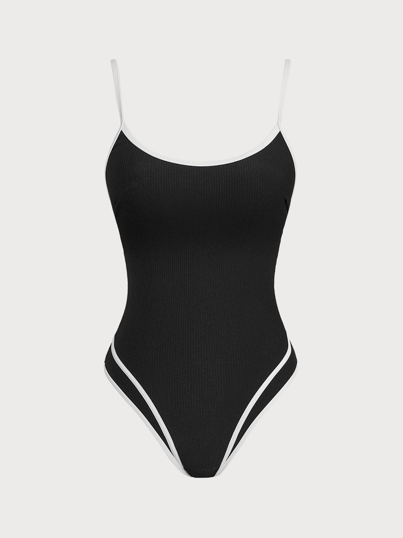 Black Contrast Ribbed U Neck One-Piece Swimsuit