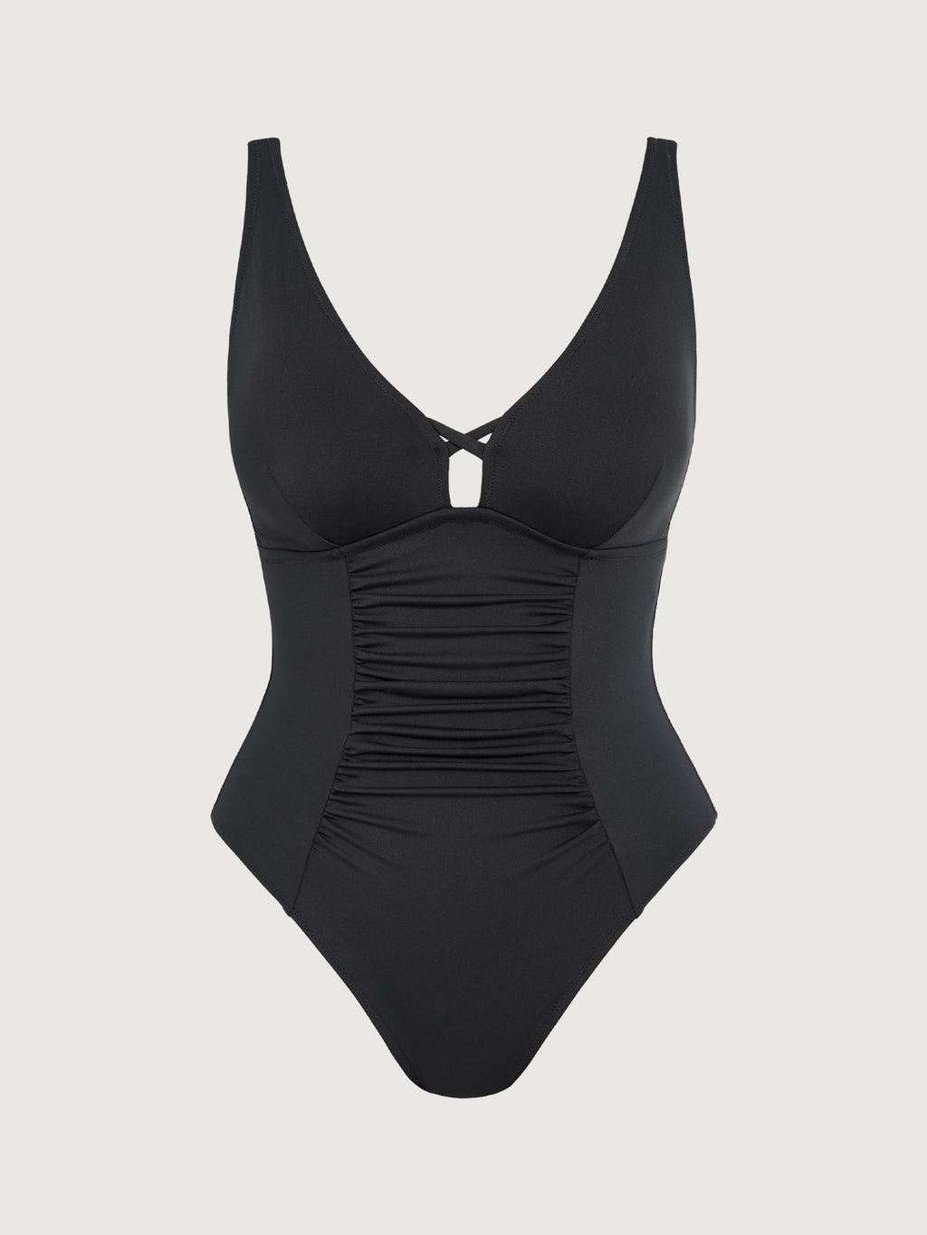Black Ruched Cutout Tummy Control Plus Size One Piece Swimsuit