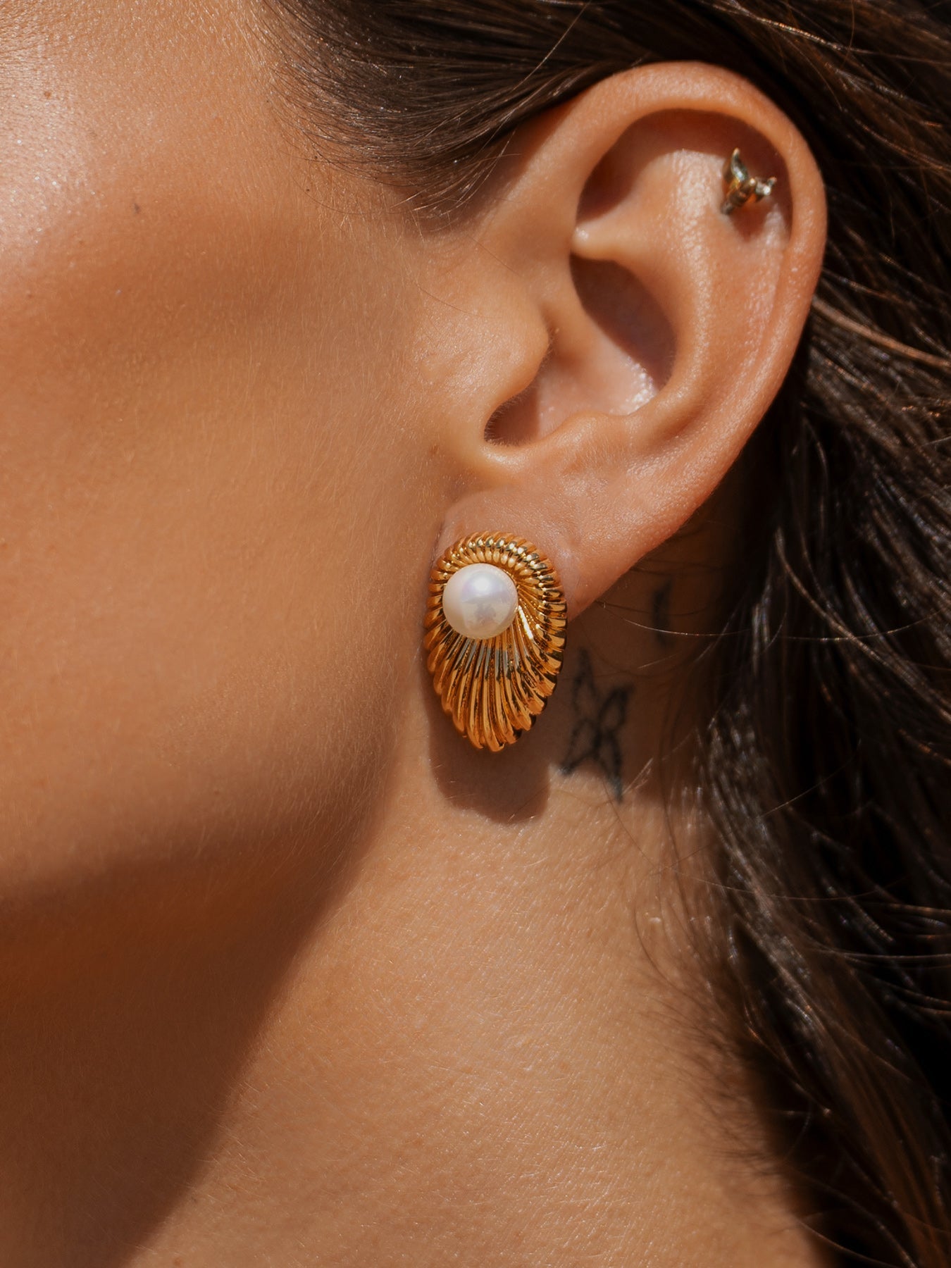 Gold Pearl Stud Earrings