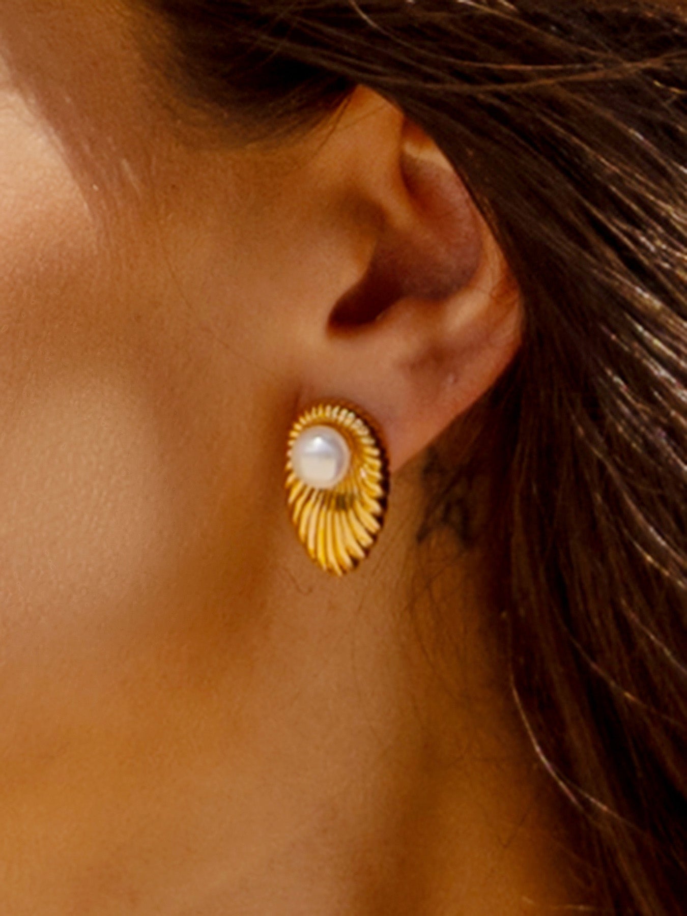 Gold Pearl Stud Earrings