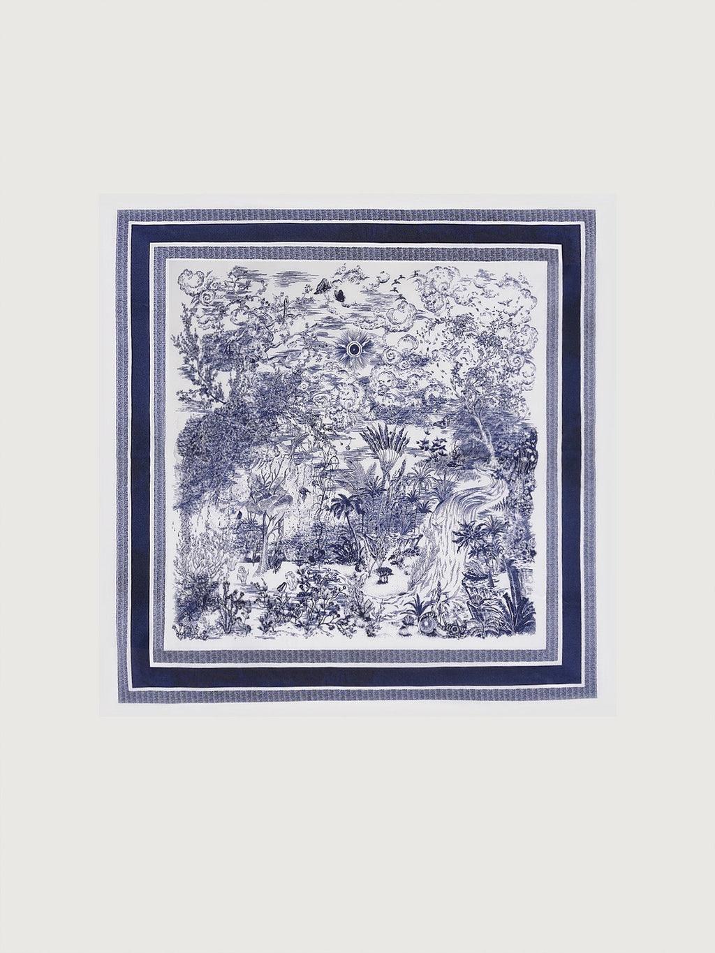 Blue Print Imitation Silk Scarf