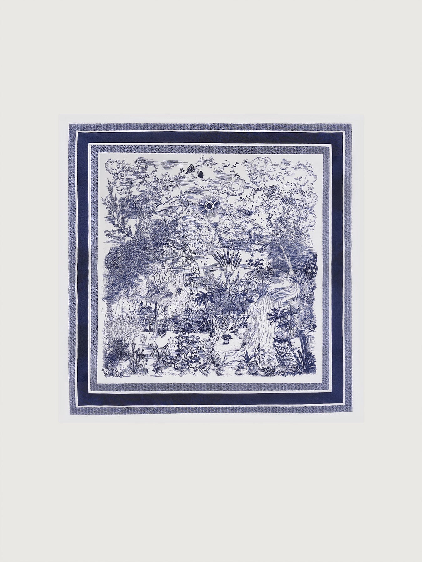 Blue Print Imitation Silk Scarf