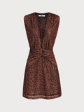 Dark Coffee Leopard Print Beach Dress