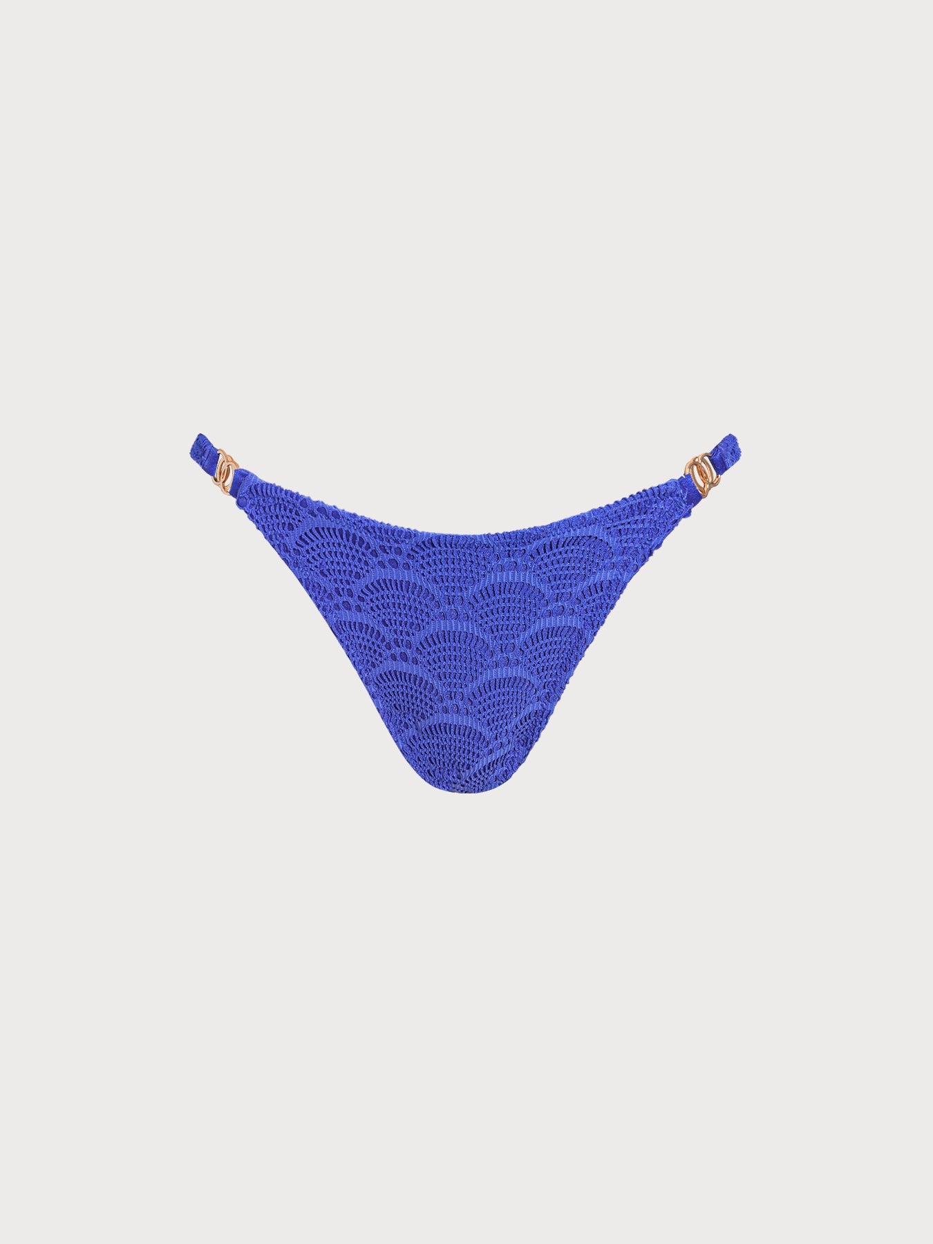 Royal Blue Textured Gold-Accented Bikini Bottom