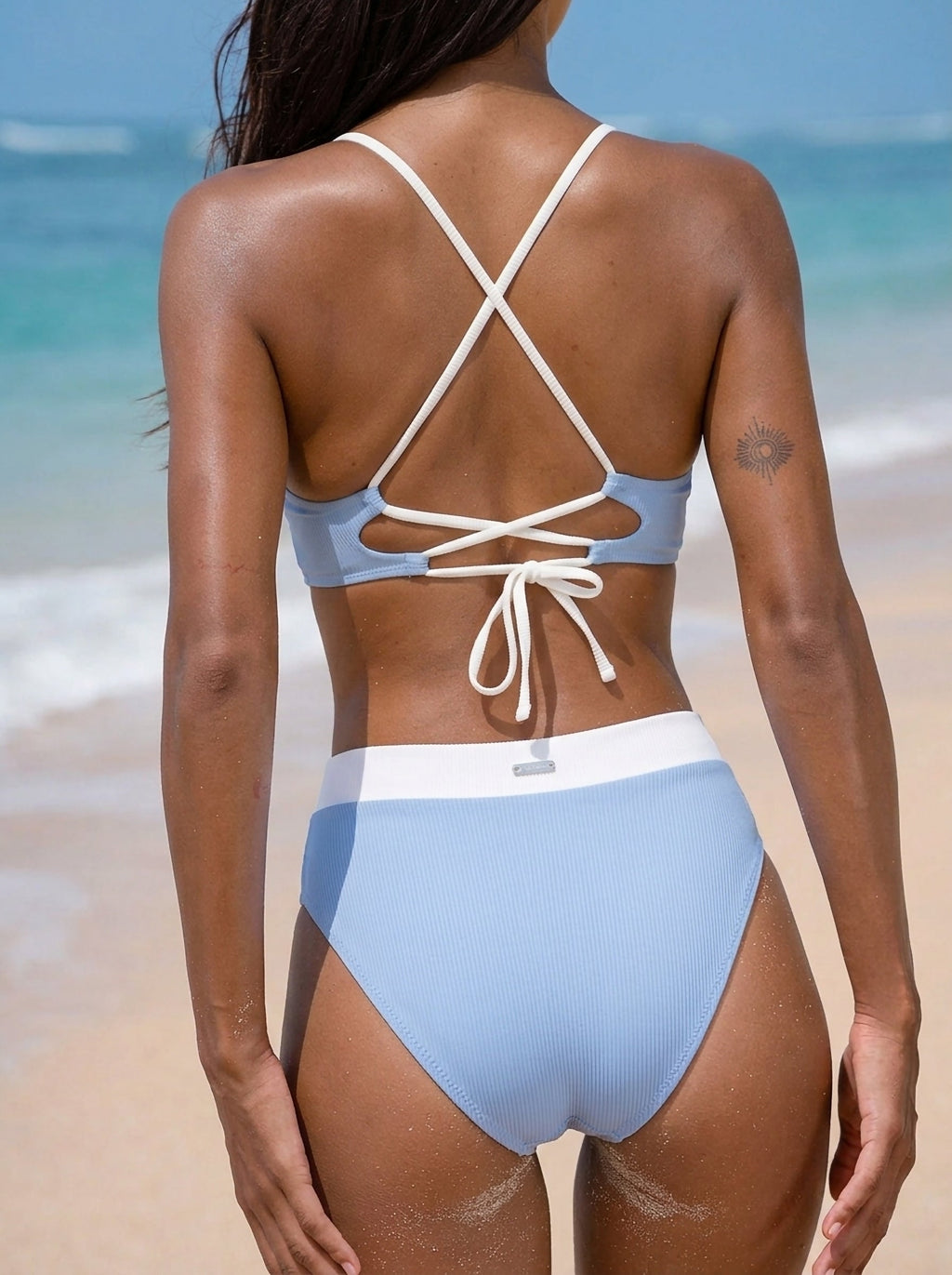Blue Contrast High Waisted Bikini Bottom
