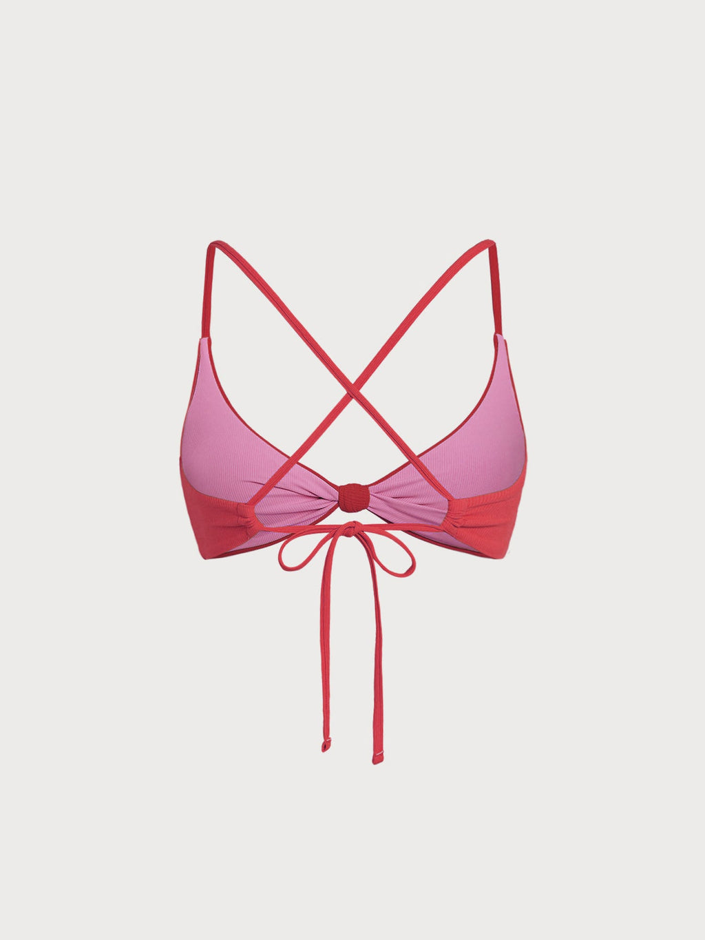 Red-Pink Reversible Knot X Cross Bikini Top