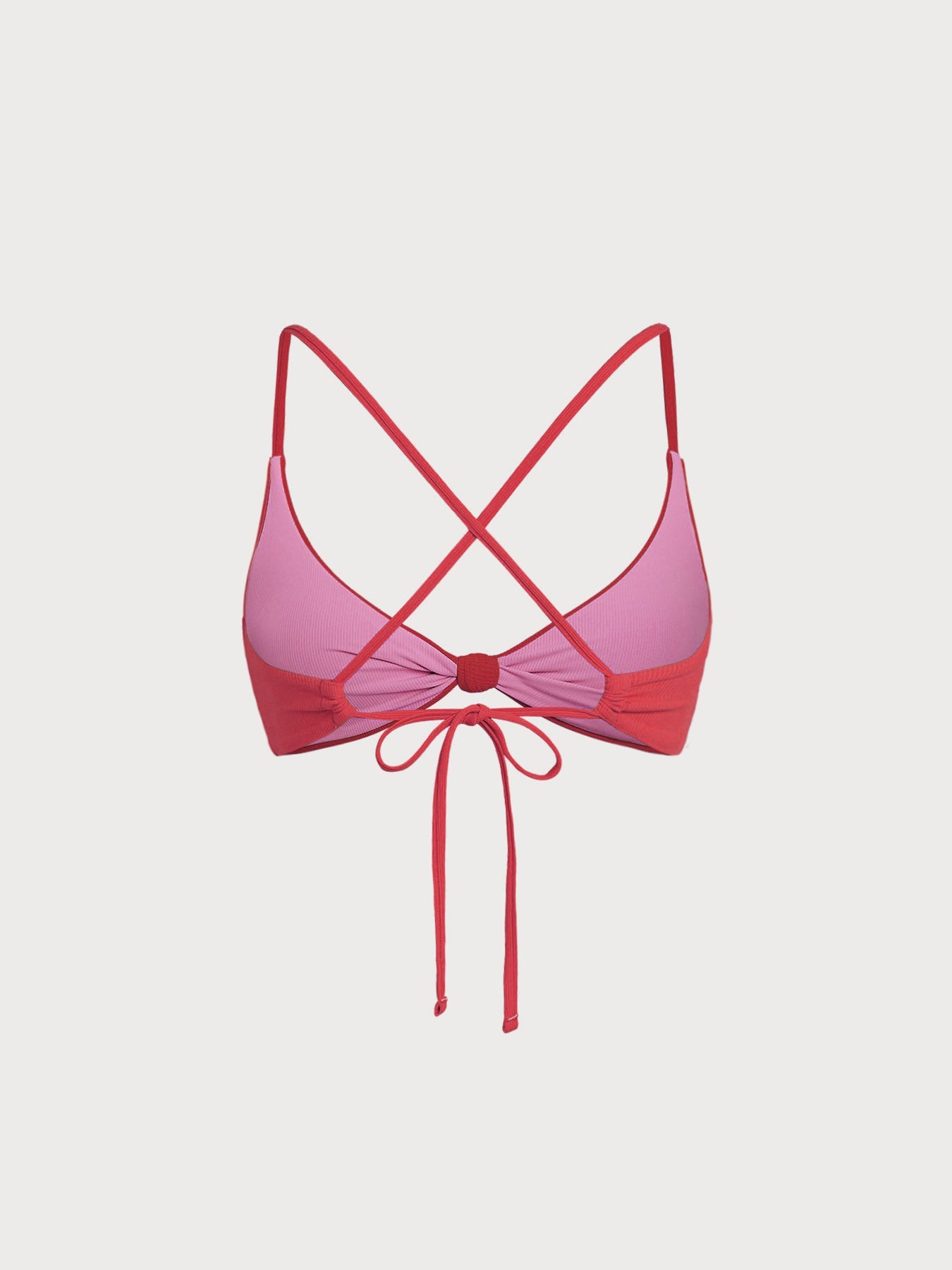 Red-Pink Reversible Knot X Cross Bikini Top