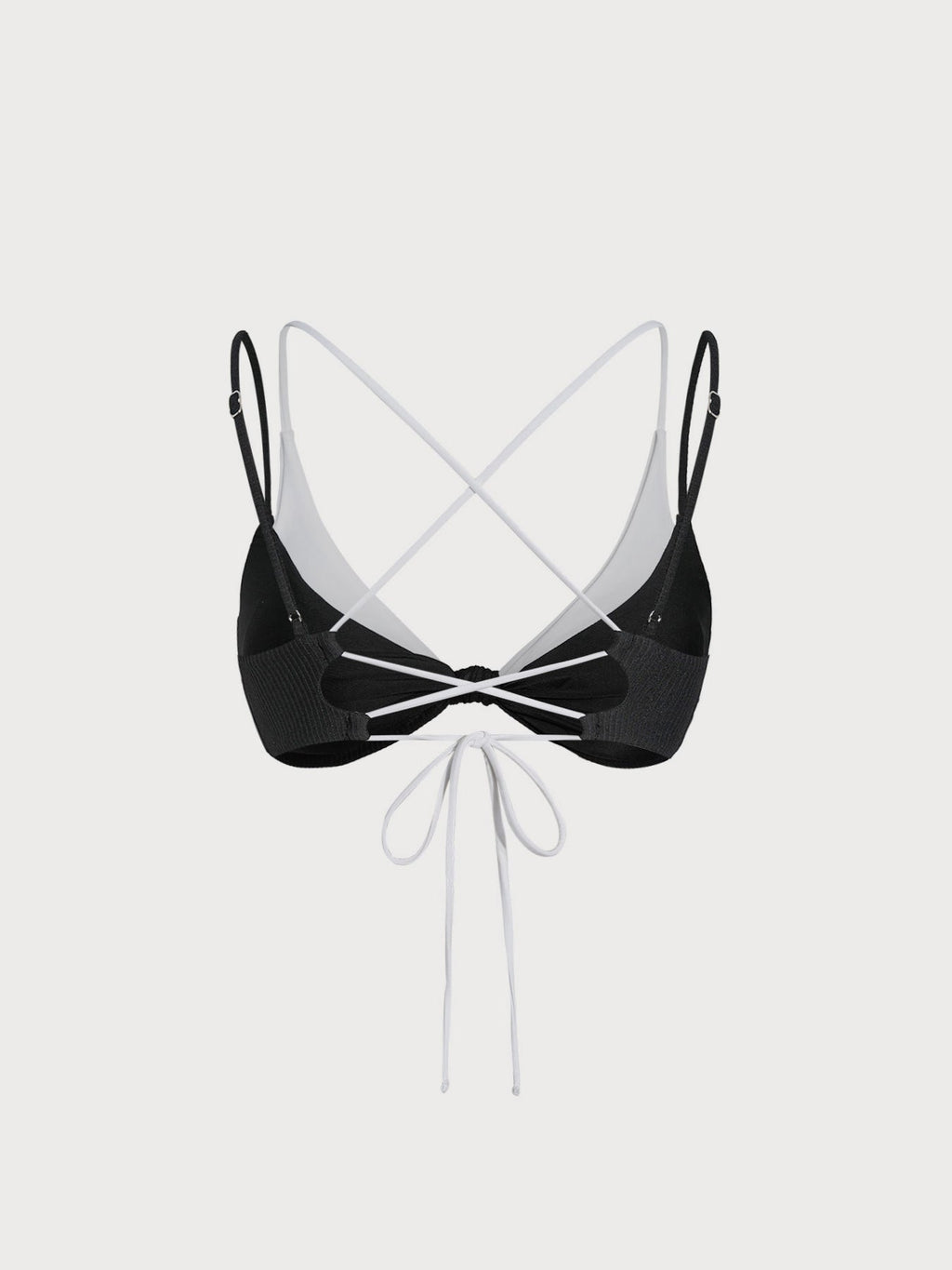 Black & White Color Block Knotted Triangle Bikini Top