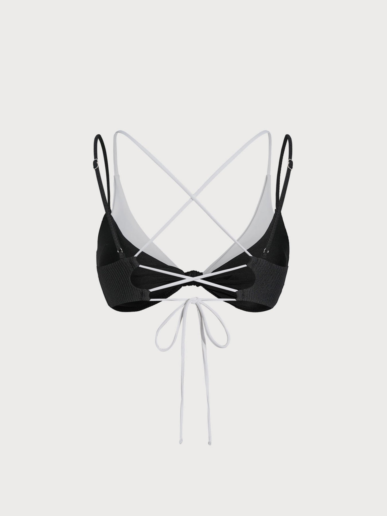 Black & White Color Block Knotted Triangle Bikini Top