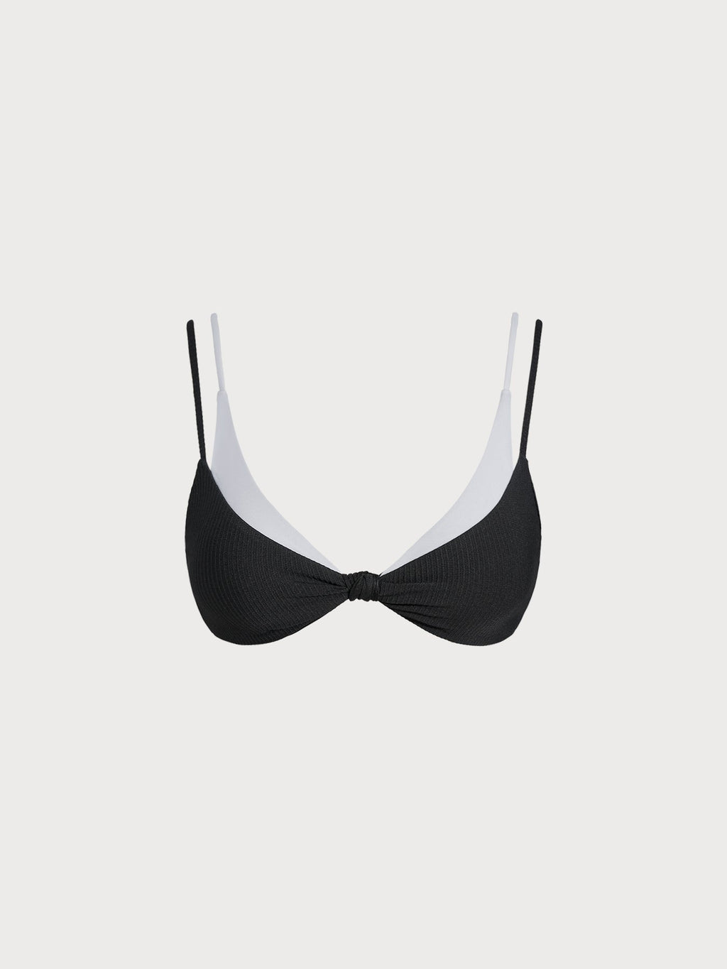 Black & White Color Block Knotted Triangle Bikini Top