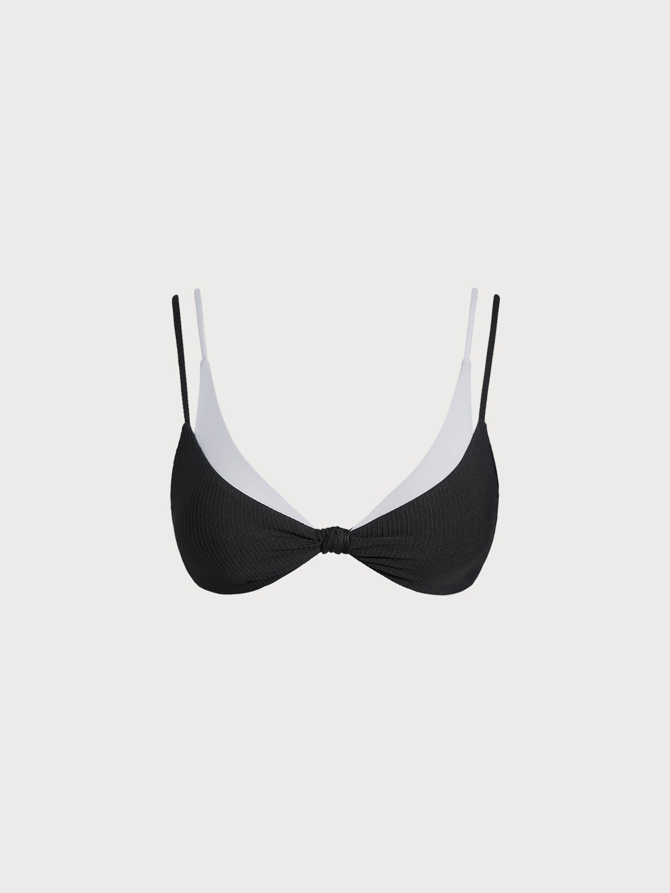 Black & White Color Block Knotted Triangle Bikini Top