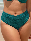 Dark Green Jacquard V Cut Plus Size Bikini Bottom