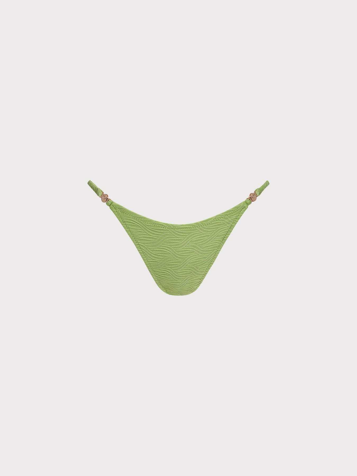 Light Green Textured Gold-Accented Bikini Bottom
