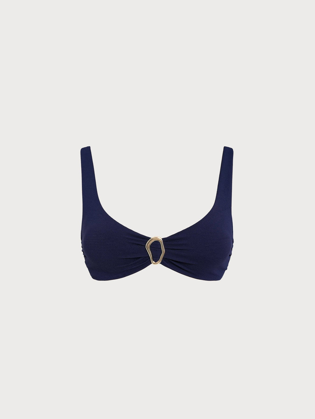 Navy Ribbed O-Ring Bikini Top