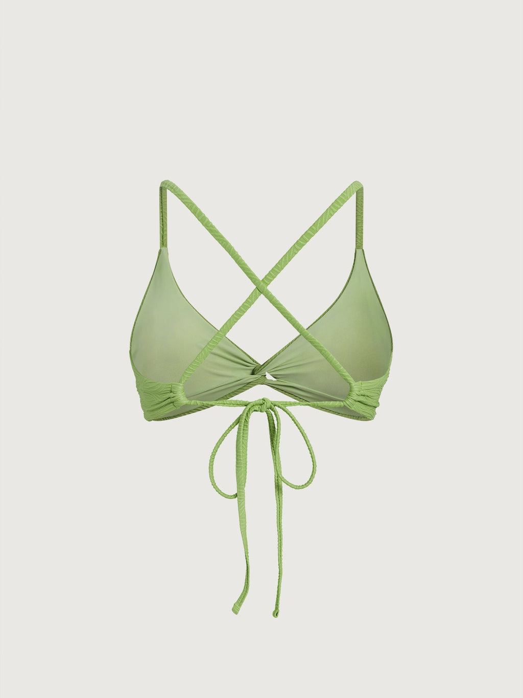Light Green Textured Twist Cross Back Bikini Top