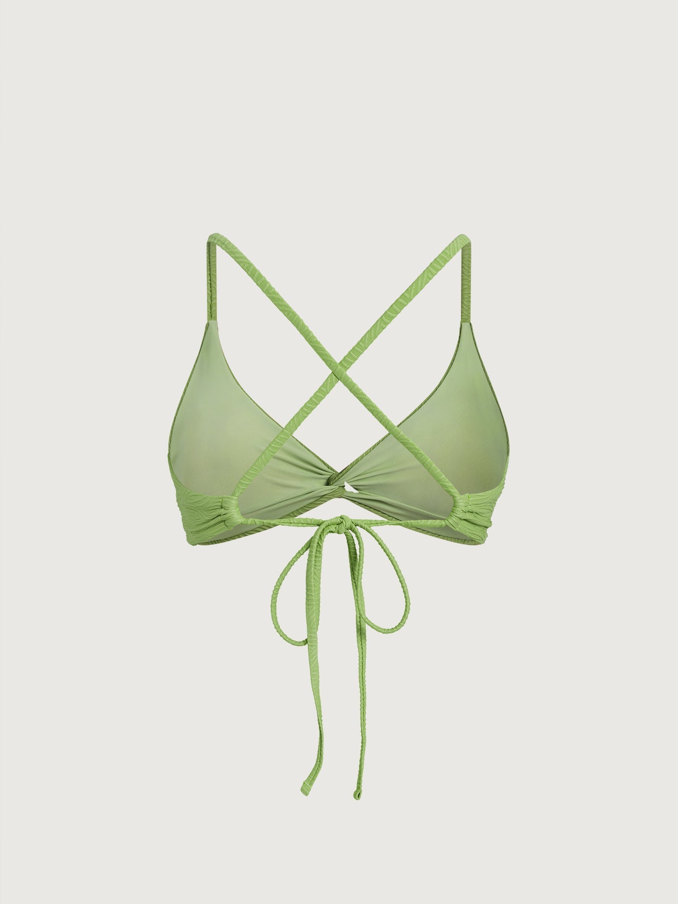 Light Green Textured Twist Cross Back Bikini Top