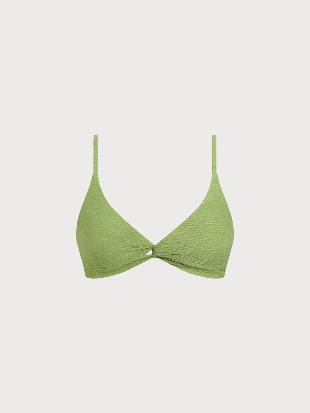 Light Green Textured Twist Cross Back Bikini Top