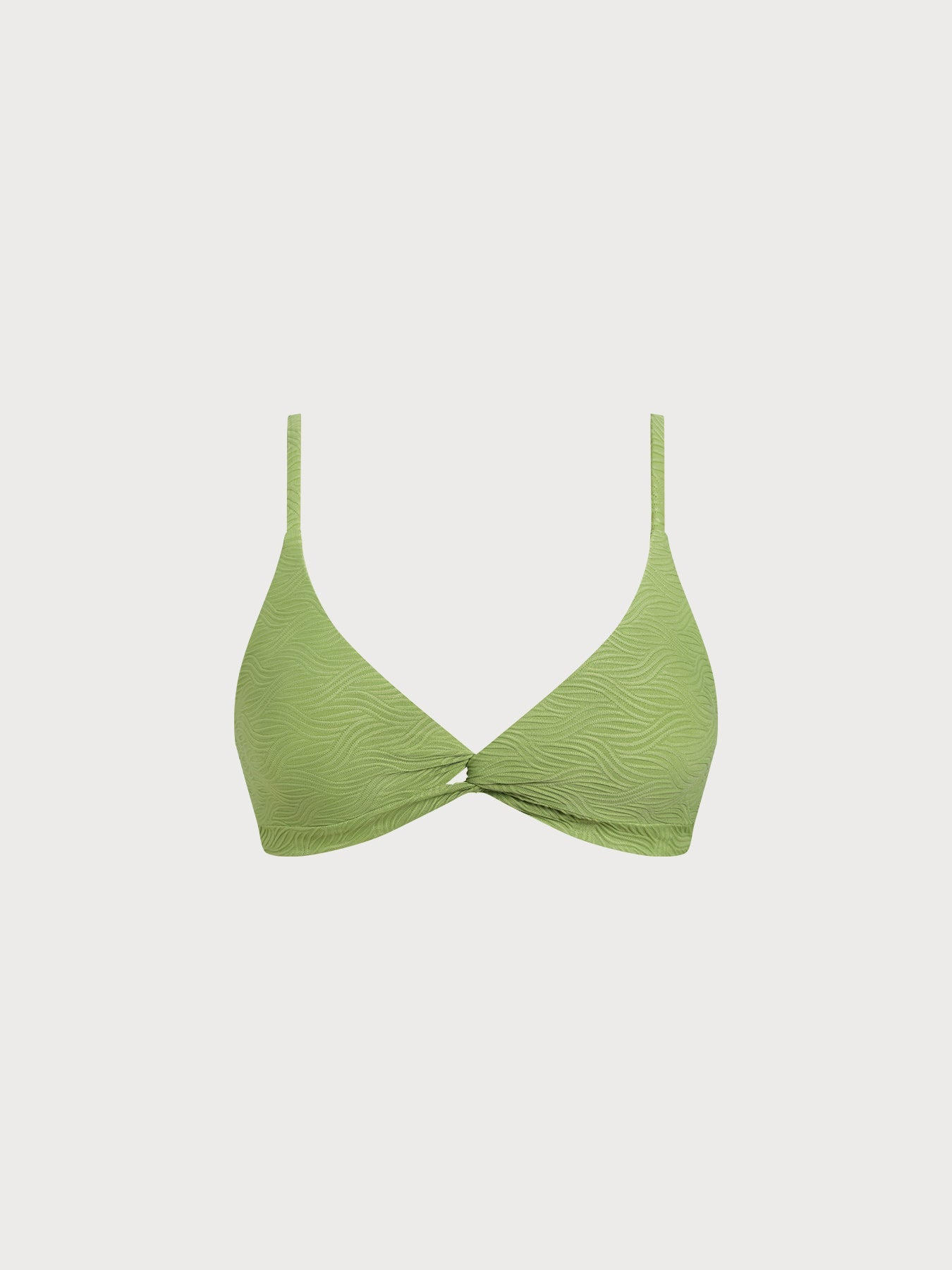 Light Green Textured Twist Cross Back Bikini Top