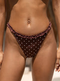 Brown Print Polka Dot Ruffled Bikini Bottom