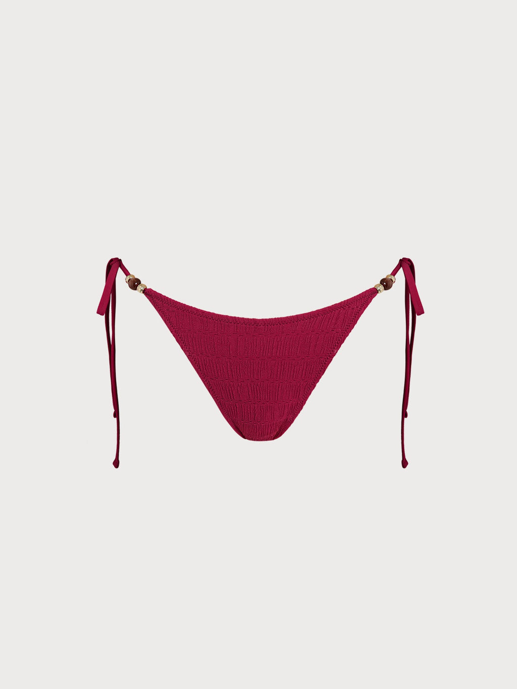 Red Textured Bead-Embellished Tie Bikini Bottom