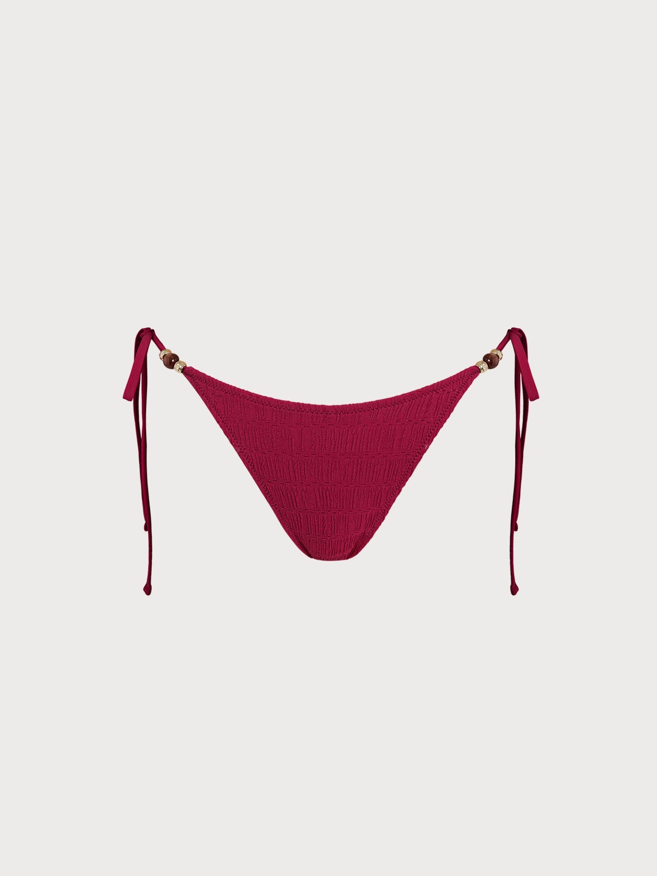 Red Textured Bead-Embellished Tie Bikini Bottom