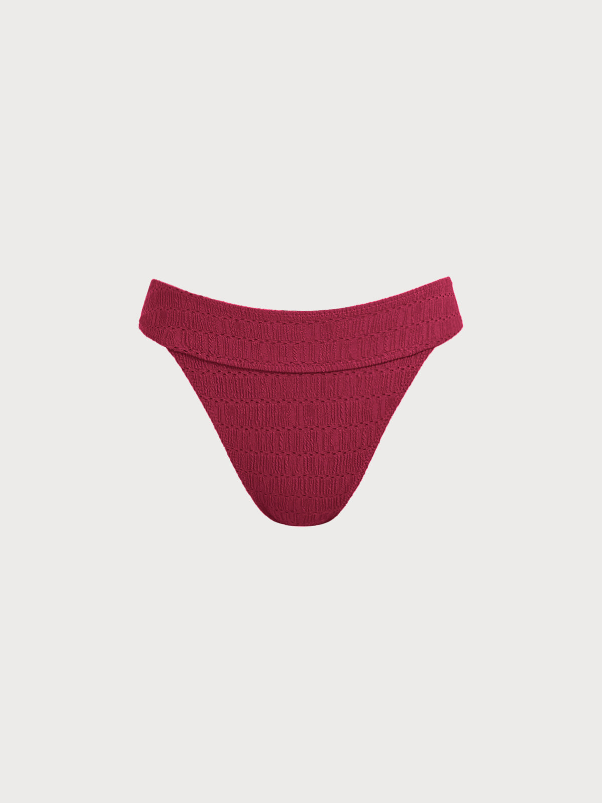 Red Textured Wide Waistband Bikini Bottom