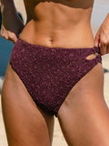 Dark Coffee Textured Cutout Bikini Bottom