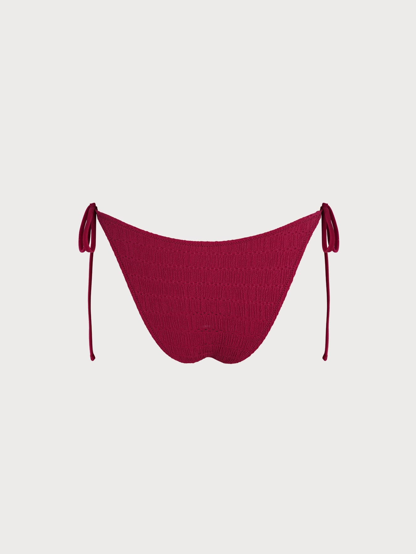 Red Textured Bead-Embellished Tie Bikini Bottom