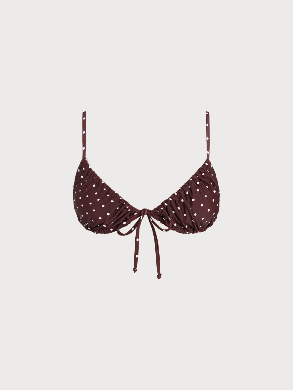 Brown Print Polka Dot Tie-Front Bikini Top