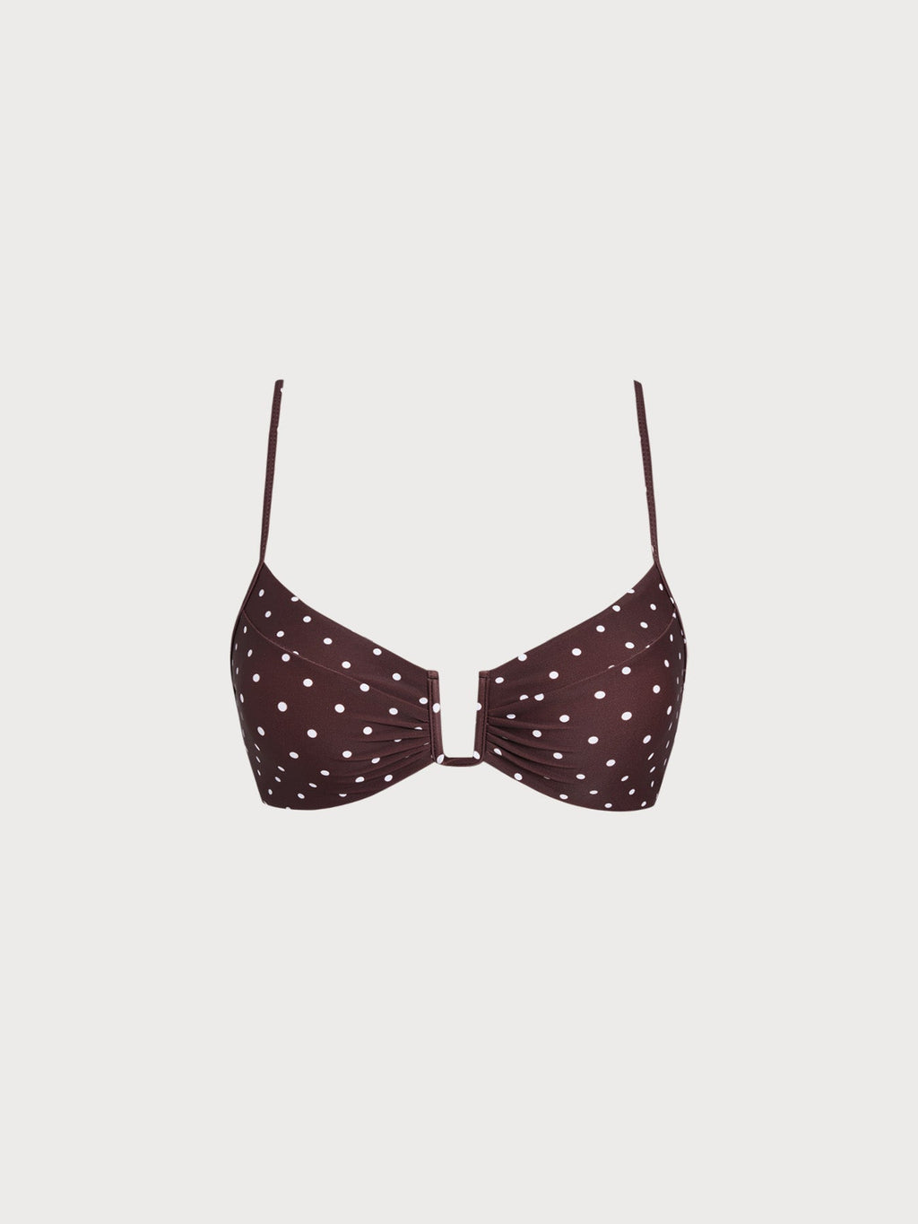Brown Print Polka Dot U-Ring Bikini Top
