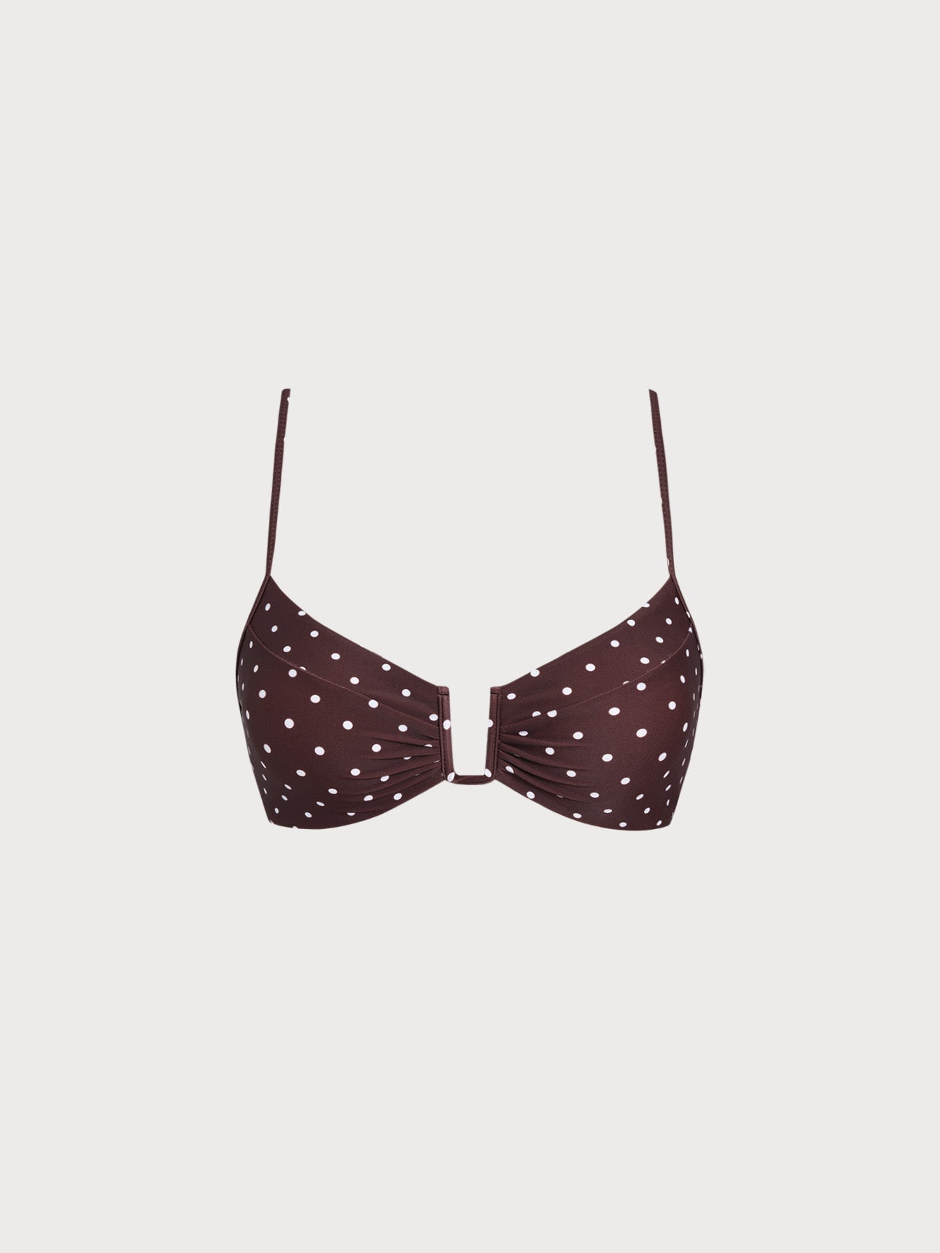 Brown Print Polka Dot U-Ring Bikini Top