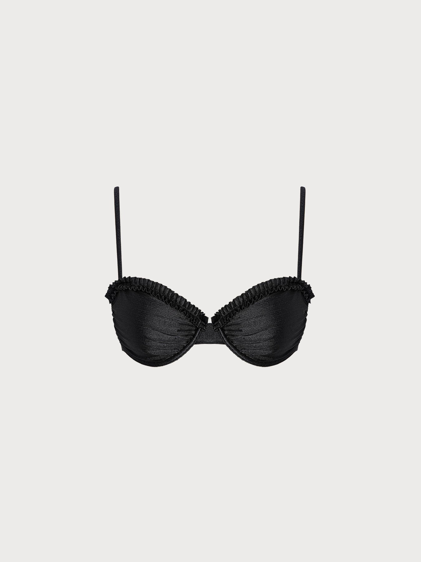 Black Underwire Ruffled Bikini Top