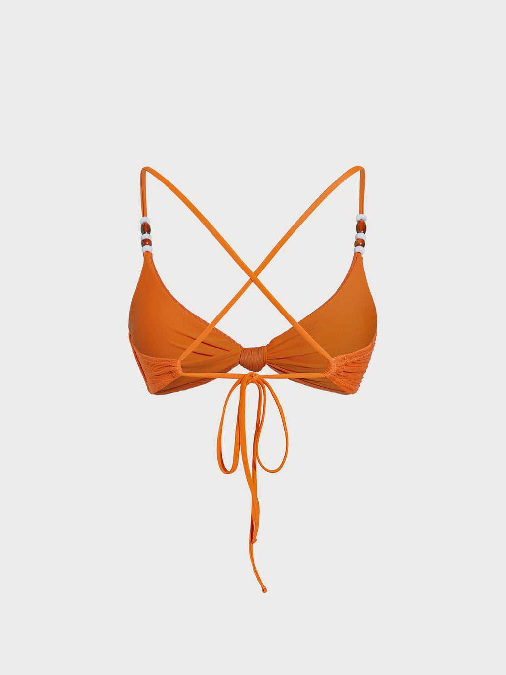 Orange Textured Beaded Twist Bikini Top