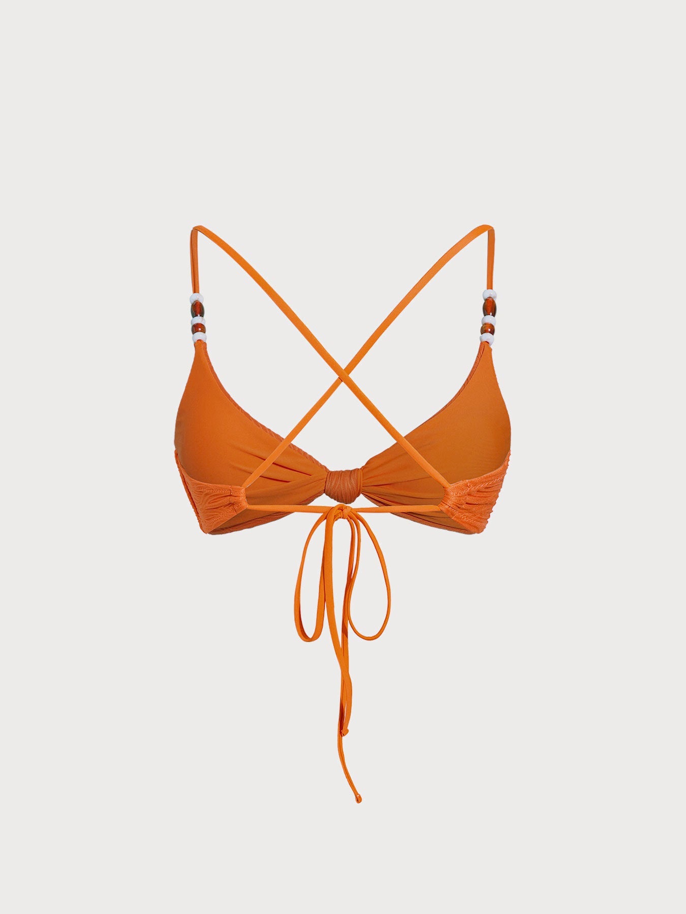 Orange Textured Beaded Twist Bikini Top