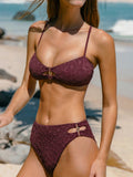 Dark Coffee Textured O-Ring Bikini Top