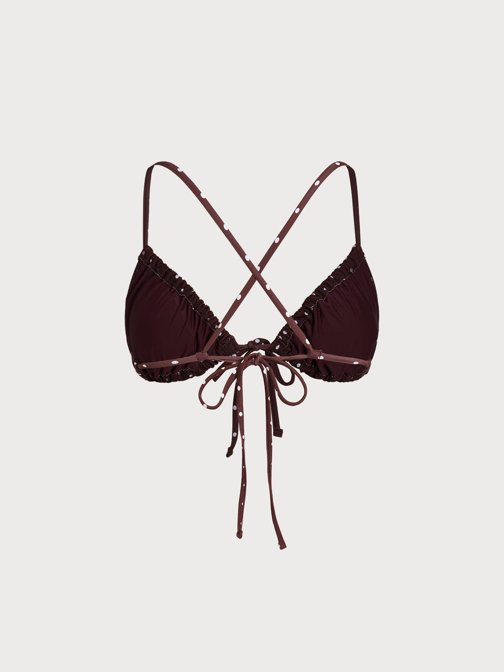 Brown Print Polka Dot Tie-Front Bikini Top
