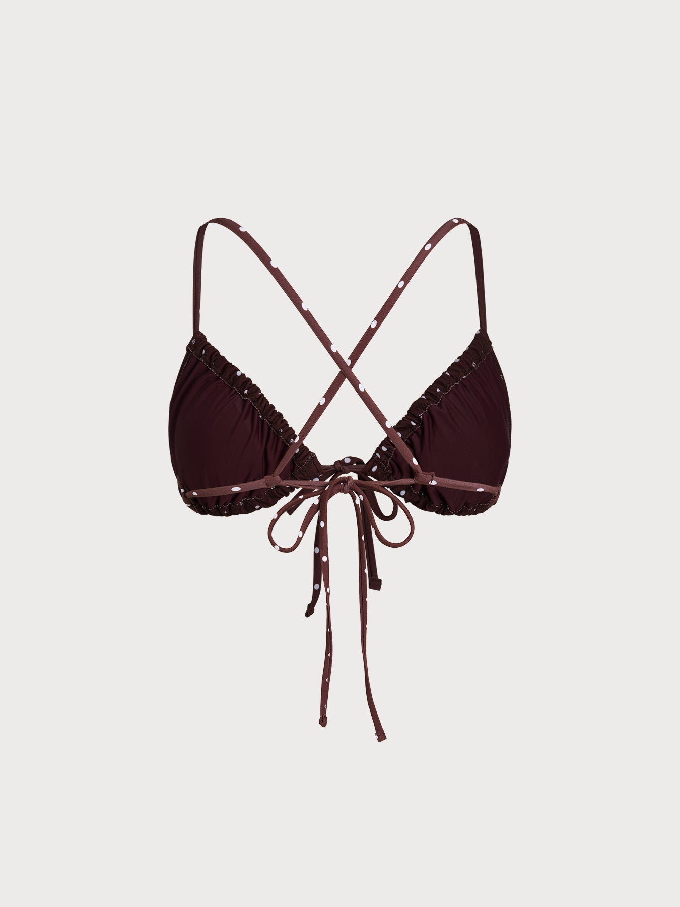 Brown Print Polka Dot Tie-Front Bikini Top