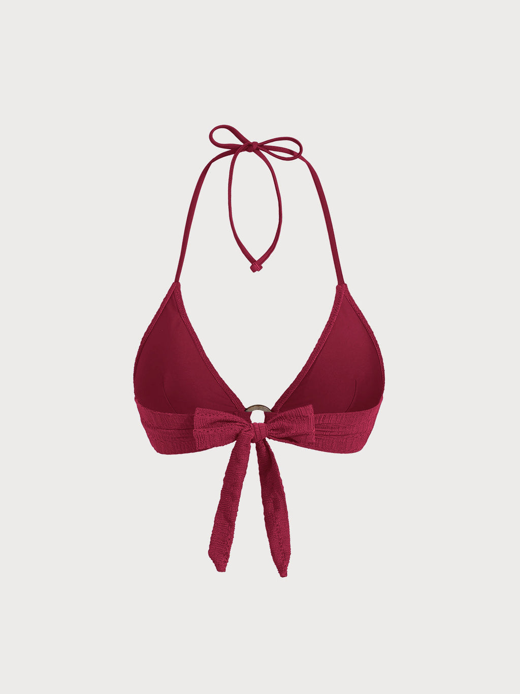 Red Textured Halter O-Ring Bikini Top