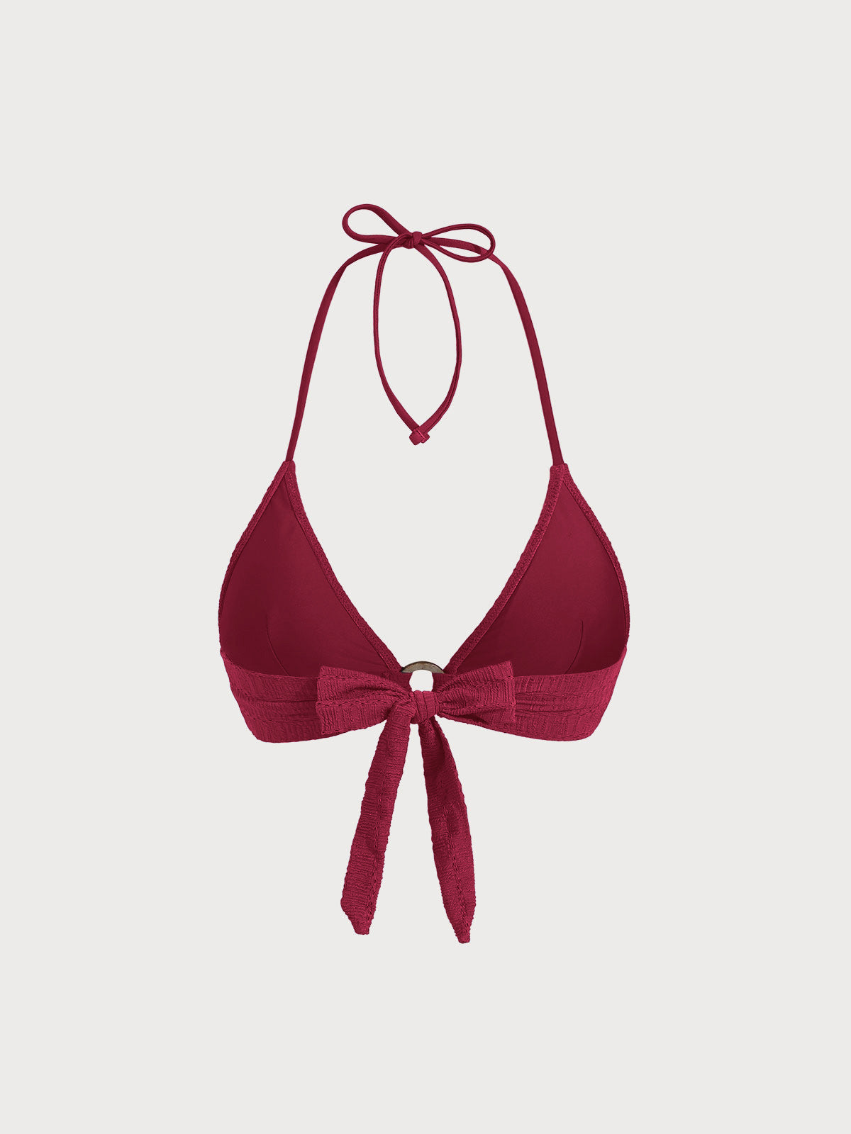 Red Textured Halter O-Ring Bikini Top