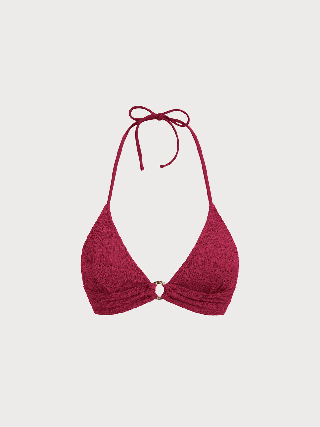 Red Textured Halter O-Ring Bikini Top