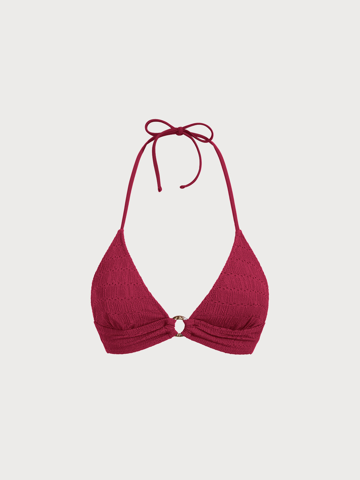 Red Textured Halter O-Ring Bikini Top