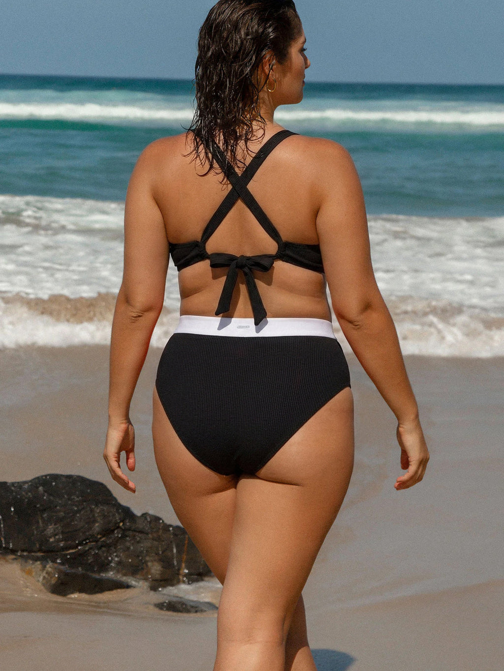 Black Contrast X Cross Plus Size Bikini Top