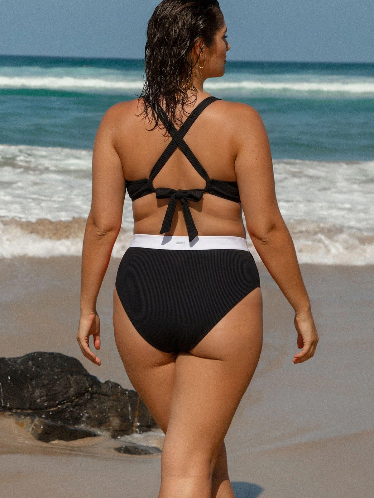 Black Contrast X Cross Plus Size Bikini Top