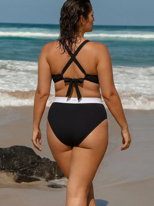 Black Contrast X Cross Plus Size Bikini Top