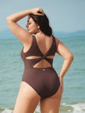 Coffee X-Cross Plus Size One-Piece Swimsuit