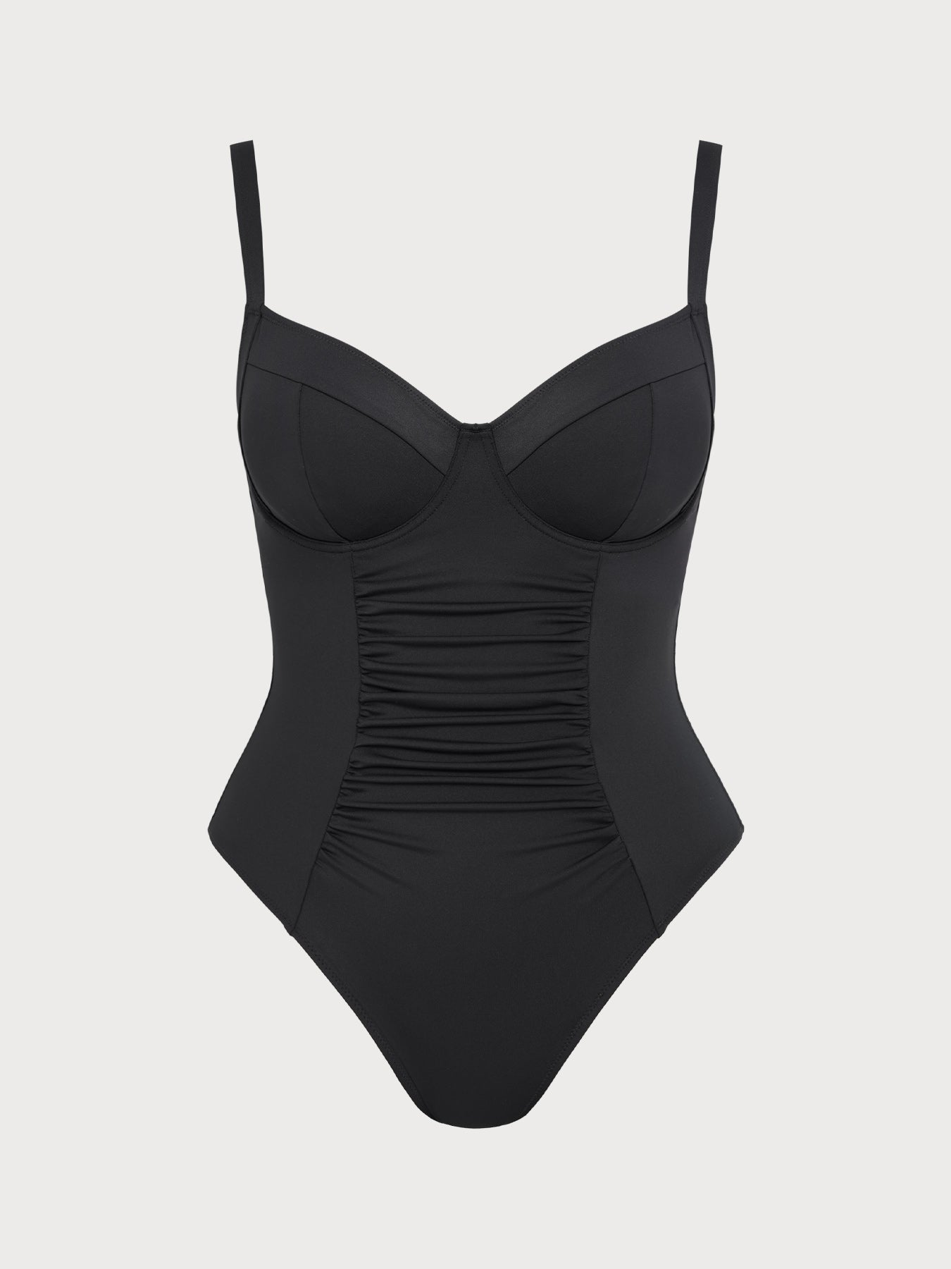 Black Ruched Tummy Control Plus Size One Piece Swimsuit