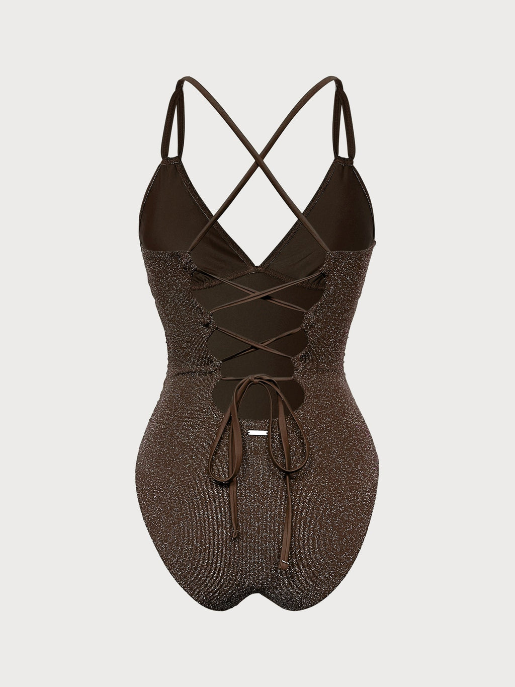 Dark Coffee Lurex V-Neck One Piece Swimwear